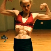14 years old Dancer Olivia Flexing abs and biceps