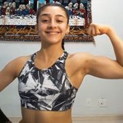 14 years old Fitness girl Amanda Flexing biceps