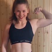 13 years old Fitness girl Sulamith Flexing biceps