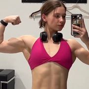 18 years old Fitness girl Isa Flexing muscles