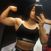 16 years old Fitness girl Amanda Flexing muscles
