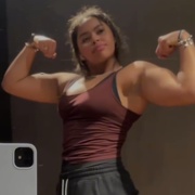 16 years old Fitness girl Matthea Flexing muscles
