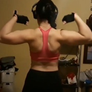 15 years old Fitness girl Viktoria Flexing muscles