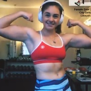 19 years old Fitness girl Cay Flexing muscles