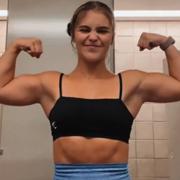 19 years old Fitness girl Haley Flexing biceps